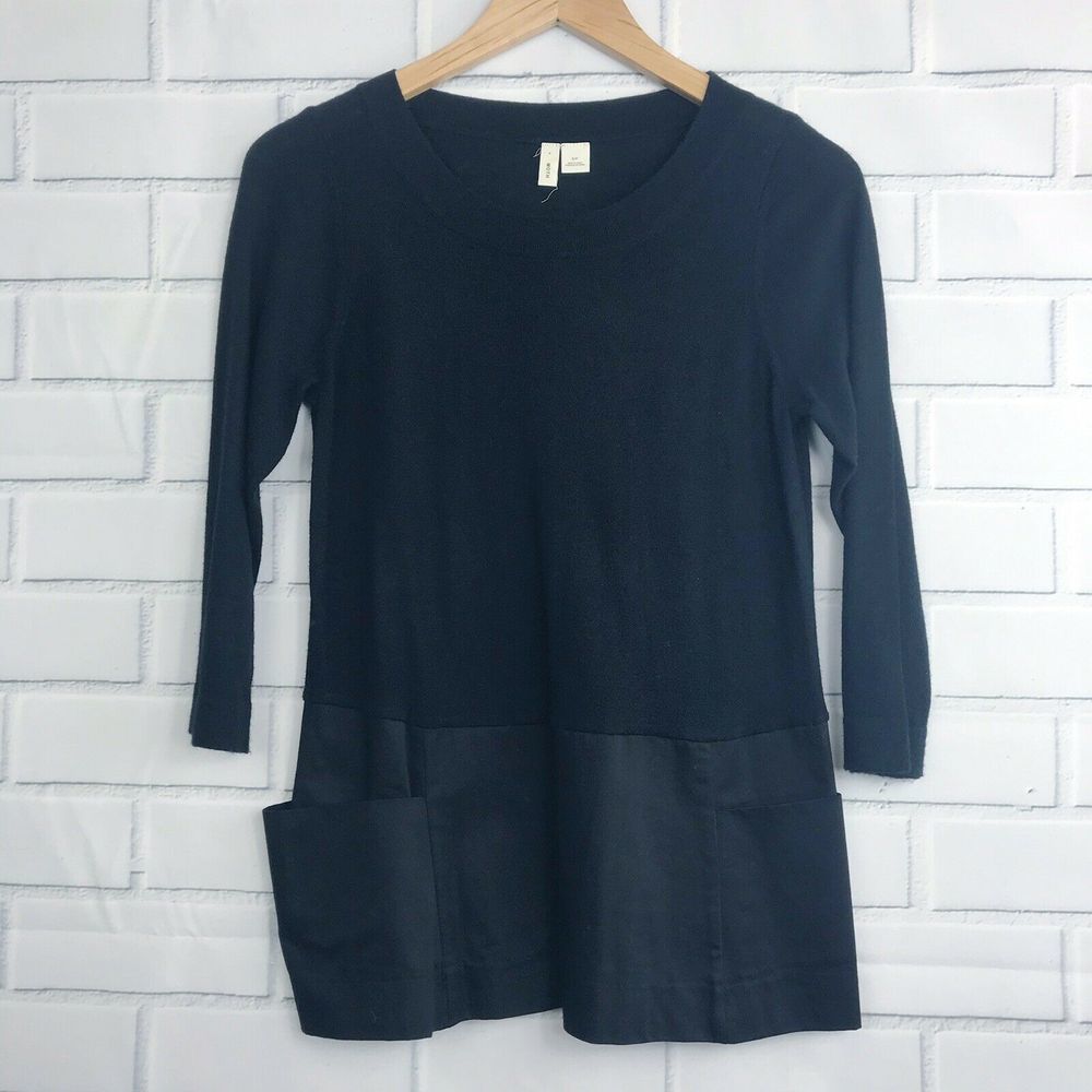 Moth Anthro Mixed Media Sweater Top Small Black